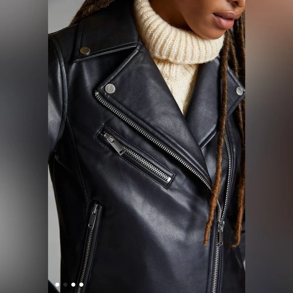 Anthropologie Avec Les Filles Black Relaxed Faux Leather Moto Jacket Women’s XS - Picture 1 of 10